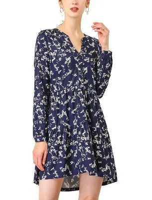 Allegra K Women's Spring Floral Long Sleeves V Neck Casual Babydoll Tiered Dress - Image 8