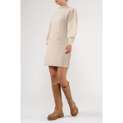 August Sky Women's Heather Mock Neck Balloon Sleeve Sweater Dress - Image 2