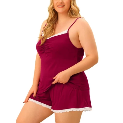 Agnes Orinda Plus Size Sleeveless Sleepwear For Women Contrast Lace Cami Pajamas Set - Image 5
