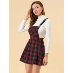 Allegra K Women's Checks Adjustable Strap Pinafore Overall Suspender Skirt