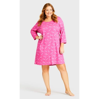 Women's Plus Size 3/4 Sleeve Sleep Shirt - Pink Sleep | AVENUE - Image 4