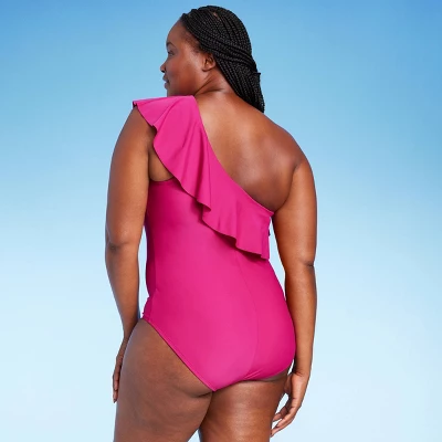 Women's Ruffle One Shoulder Coverage One Piece Swimsuit - Kona Sol™ Pink - Image 3