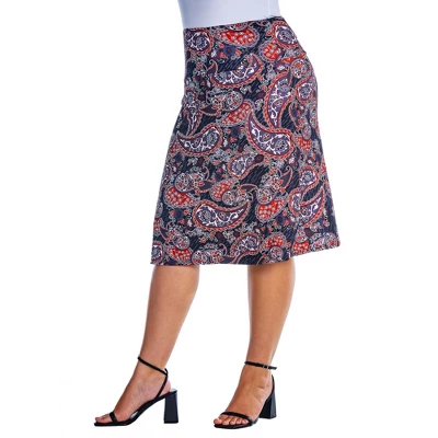Womens Plus Size Grey Paisley Elastic Waist Knee Length Skirt - Image 3