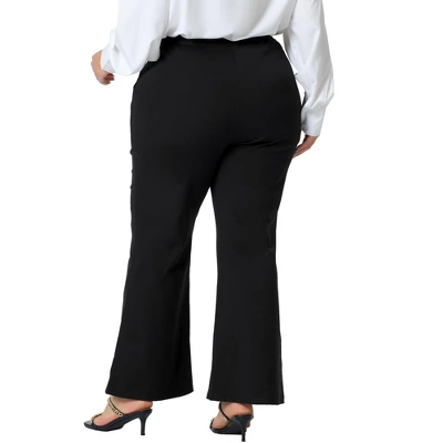 Agnes Orinda Women's Plus Size Bell Bottom Flare Leg Stretchy High Waist With Pockets Long Pants - Image 3