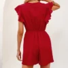 Women's Ruffled Drawstring Buttons Romper -Cupshe