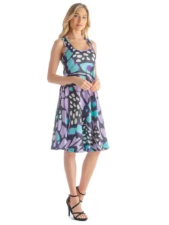 Womens Butterfly Pattern Knee Length Sleeveless Tank Top Dress