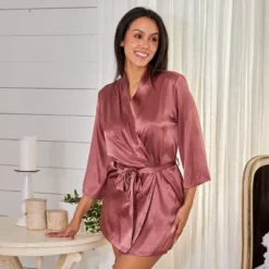 Women's Short Satin Lounge Robe, Silk Like Loungewear