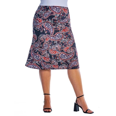 Womens Plus Size Grey Paisley Elastic Waist Knee Length Skirt - Image 4