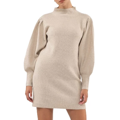 August Sky Women's Heather Mock Neck Balloon Sleeve Sweater Dress - Image 7