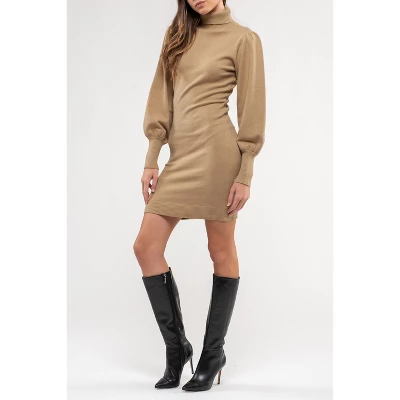 August Sky Women's Lantern Sleeve Sweater Mini Dress