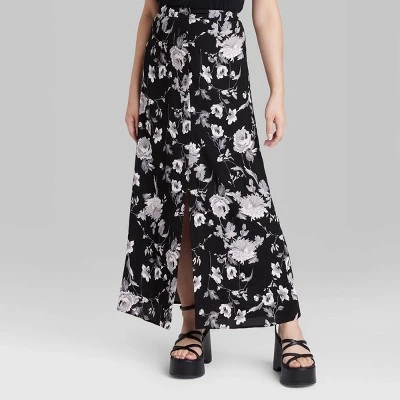Women's Button-Front Printed Midi Skirt - Wild Fable™