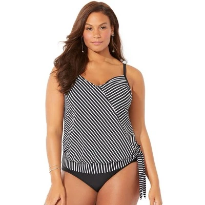 Swimsuits For All Women’s Plus Size Side Tie V-Neck Tankini Top - Image 3