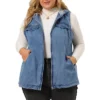 Agnes Orinda Women's Plus Size Hoodie Zipper Up Pocket Denim Sleeveless Jacket Vest