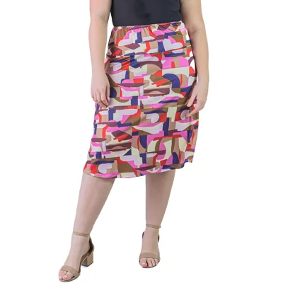 Plus Size Knee Length Abstract Print Elastic Waistband Skirt - Image 4