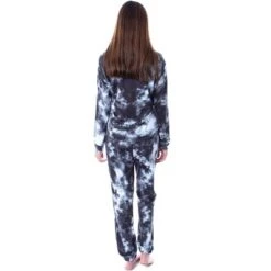 Def Leppard Logo Long Sleeve Womens' Rock Band Tie Dye Lounge Jogger PJ Set Black