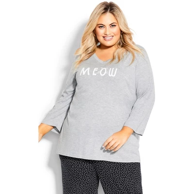Women's Plus Size Meow Sleep Top - Gray | AVENUE - Image 6