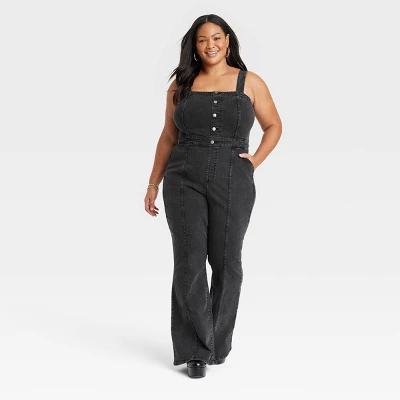 Women's Sleeveless Flare Leg Denim Jumpsuit - Ava & Viv™ - Image 3