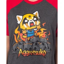 Aggretsuko Womens' Raging On Skulls Pajama Sleep Shirt Raglan Nightgown