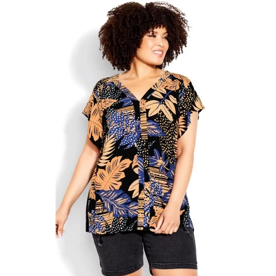 Women's Plus Size Mixed Media V - Skylight Palm | AVENUE - Image 9