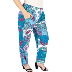 24seven Comfort Apparel Paisley Stretch Waist Plus Size Trouser Pants Pockets