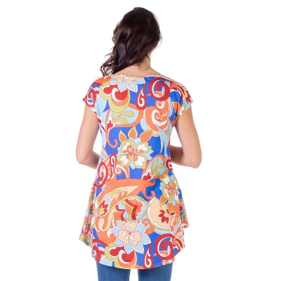 24seven Comfort Apparel Multicolor Floral Maternity High Low Tunic Top - Image 2