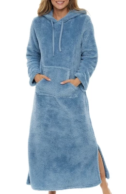 Women's Soft Plush Sweatshirt Robe, Long Hooded Fleece Loungewear - Image 9