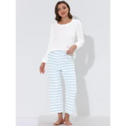 Cheibear Womens Sleepwear Flannel Lounge With Stripped Pants Winter Long Sleeve Pajama Set