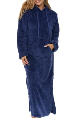Women's Soft Plush Sweatshirt Robe, Long Hooded Fleece Loungewear - Image 6