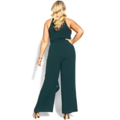 Women's Plus Size Class Halter Jumpsuit - Emerald | CITY CHIC