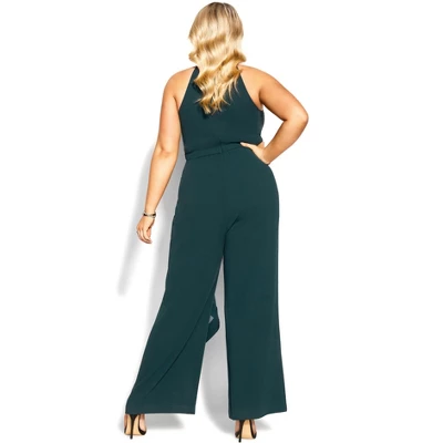 Women's Plus Size Class Halter Jumpsuit - Emerald | CITY CHIC