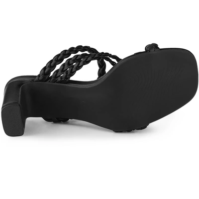 Perphy Square Toe Braided Heeled Chunky Heels Sandals For Women - Image 4