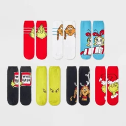 Women's Dr. Seuss' The Grinch 7 Days Of Cozy Crew Socks - Assorted Colors 4-10