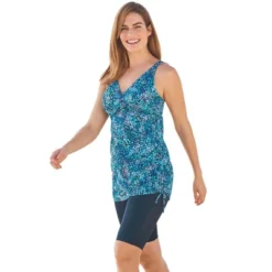 Swim 365 Women’s Plus Size Longer-Length Side-Tie Tankini Top