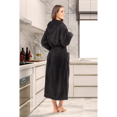 Women's Classic Winter Robe, Hooded Cozy Plush Fleece Bathrobe - Image 2