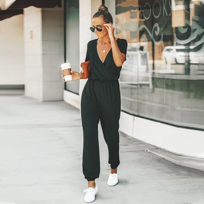 Women's Short Sleeve Wrap Loose Long Romper Jumpsuit - Cupshe - Image 3