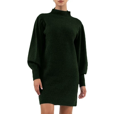 August Sky Women's Heather Mock Neck Balloon Sleeve Sweater Dress - Image 8