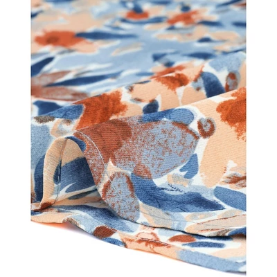 Agnes Orinda Women's Plus Size Floral Printed Lace Panel Self Tie Neck 3/4 Sleeves Summer Tops - Image 5