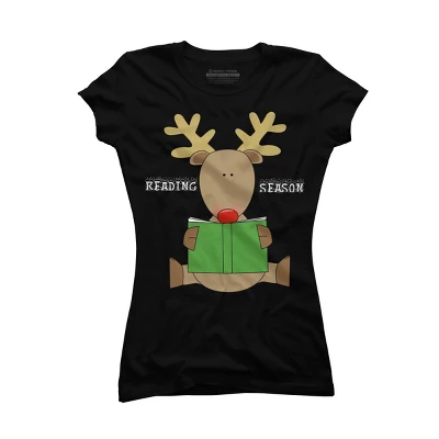 Junior's Design By Humans Christmas Reading Reindeer Shirt By Galvanized T-Shirt - Image 3