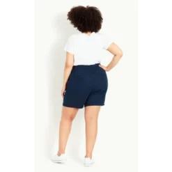 Women's Plus Size Linen Blend Short - Navy | EVANS