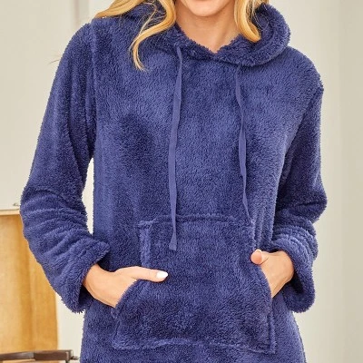 Women's Soft Plush Sweatshirt Robe, Long Hooded Fleece Loungewear - Image 4