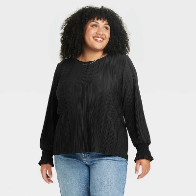 Women's Long Sleeve Plisse Blouse - Ava & Viv™ - Image 3