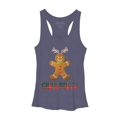 Women's Design By Humans Gingerbread Reindeer Matching Family Group Christmas Pajama By Forever9 Racerback Tank Top - Image 4