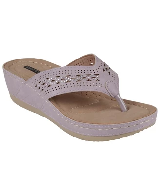 GC Shoes Bari Embellished Perforated Comfort Slide Wedge Sandals - Image 6