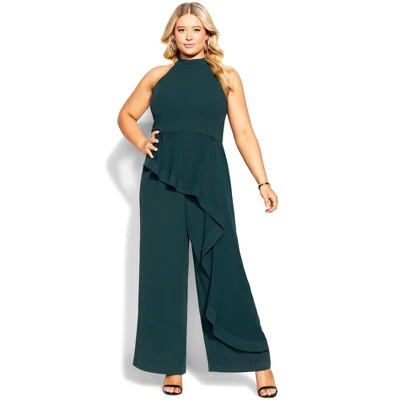 Women's Plus Size Class Halter Jumpsuit - Emerald | CITY CHIC - Image 3