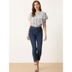 Allegra K Women's Sequin Overlay Sparkly Cold Shoulder Glitter Cocktail Party Blouse