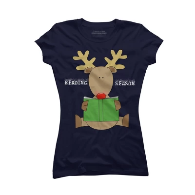 Junior's Design By Humans Christmas Reading Reindeer Shirt By Galvanized T-Shirt - Image 4