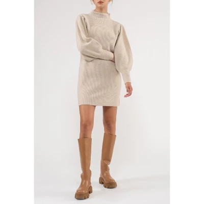 August Sky Women's Heather Mock Neck Balloon Sleeve Sweater Dress - Image 6