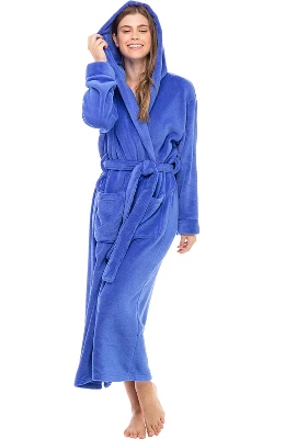 Women's Classic Winter Robe, Hooded Cozy Plush Fleece Bathrobe - Image 19