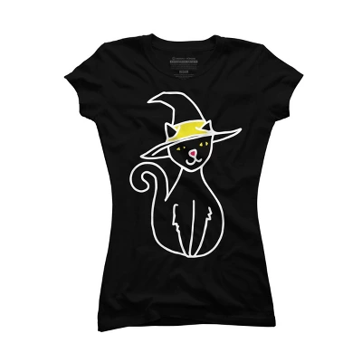 Junior's Design By Humans Halloween Witchy Cat By BubbSnugg T-Shirt - Image 3