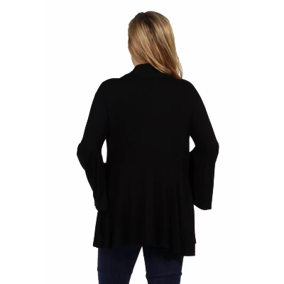 24seven Comfort Apparel Bell Sleeve Flared Open Front Maternity Cardigan - Image 2